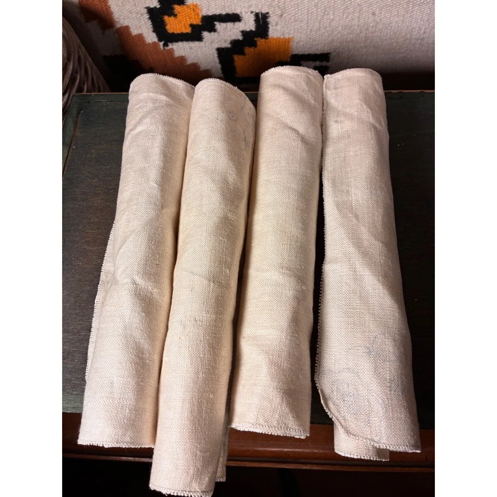 Unbranded Linen Napkins Unisex OS Beige Good Floral Embroidered Set of 4